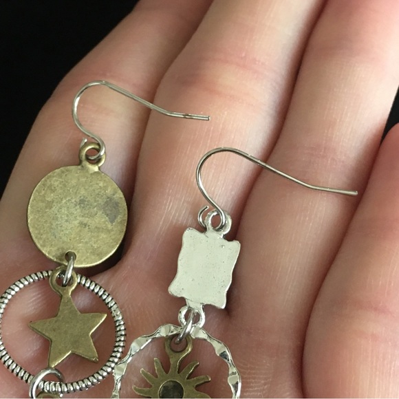 Celestial Sun Moon Face Retro Bohemian Style Dangle Earrings - Picture 5 of 7